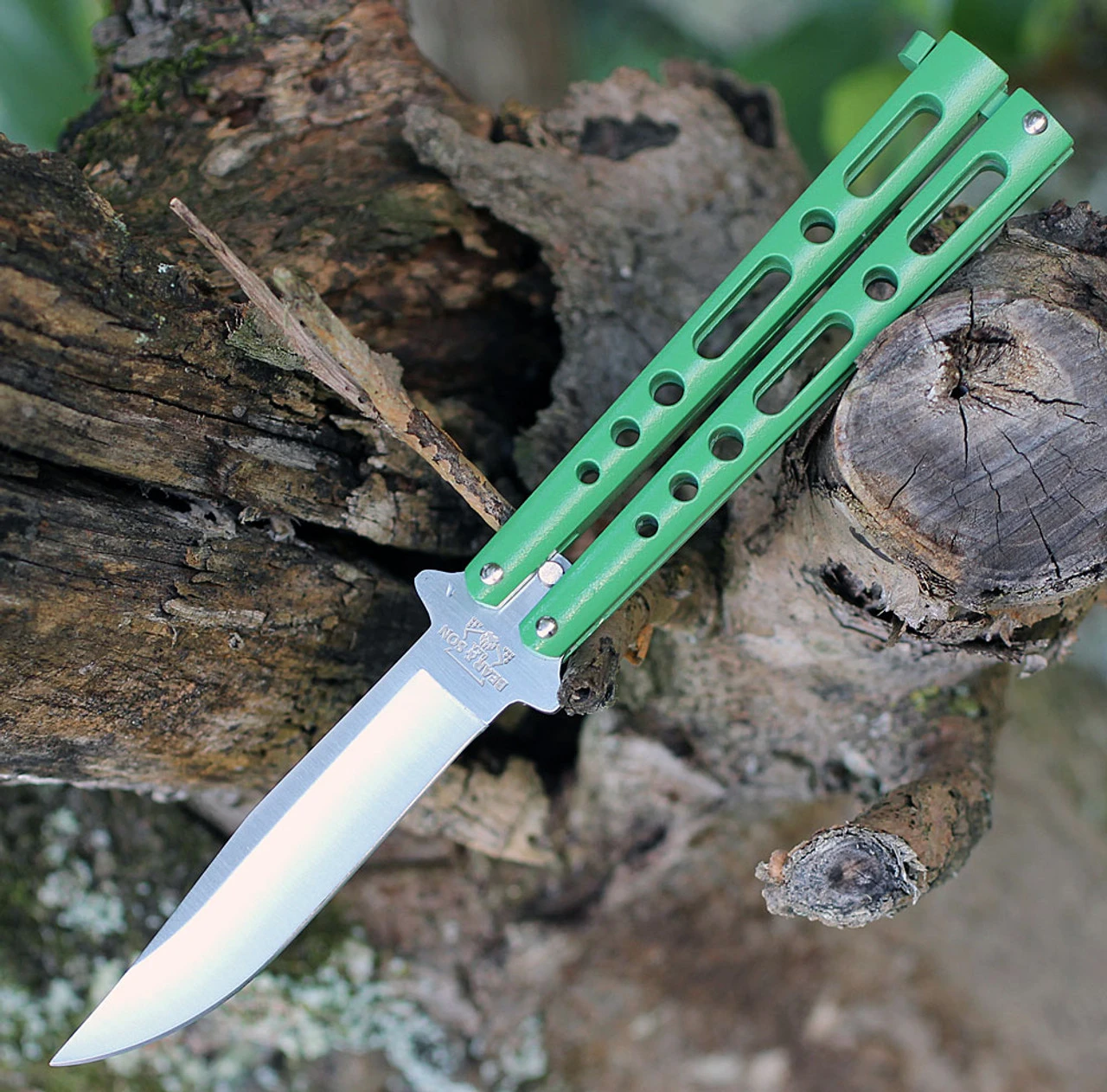 Bear & Son Butterfly Knife - Green (4" Satin Clip Point) 117GR 3 Bear & Son Butterfly Knife - Green (4" Satin Clip Point) 117GR