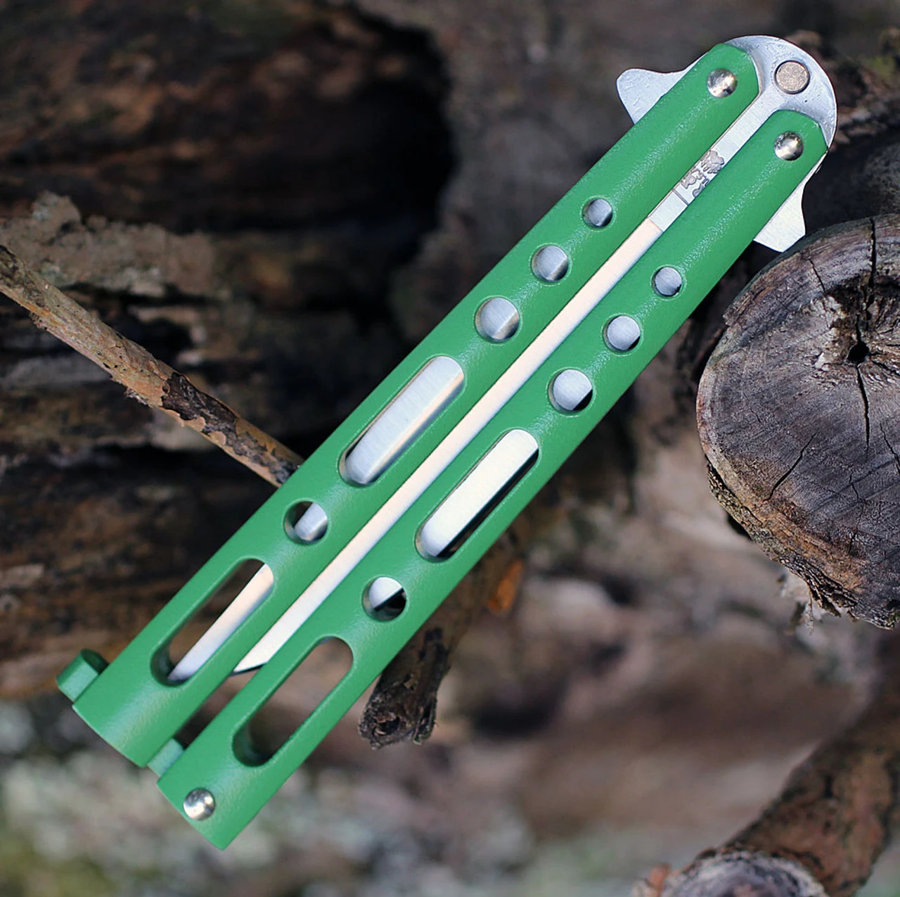 Bear & Son Butterfly Knife - Green (4" Satin Clip Point) 117GR 5 Bear & Son Butterfly Knife - Green (4" Satin Clip Point) 117GR - Image 3