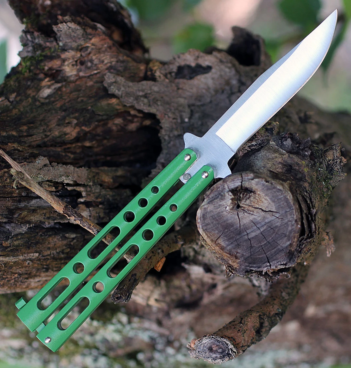 Bear & Son Butterfly Knife - Green (4" Satin Clip Point) 117GR 4 Bear & Son Butterfly Knife - Green (4" Satin Clip Point) 117GR - Image 2