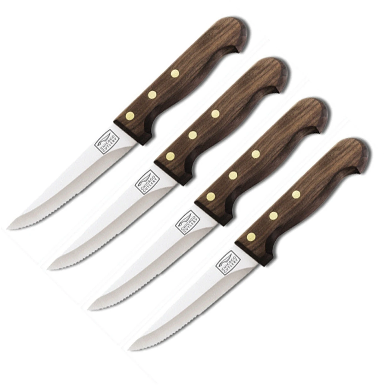 Chicago Cutlery C43898 Basics Four Piece Steak Set, 5" High Carbon Satinless Combo Blade, Walnut Handle 3 Chicago Cutlery C43898 Basics Four Piece Steak Set, 5" High Carbon Satinless Combo Blade, Walnut Handle