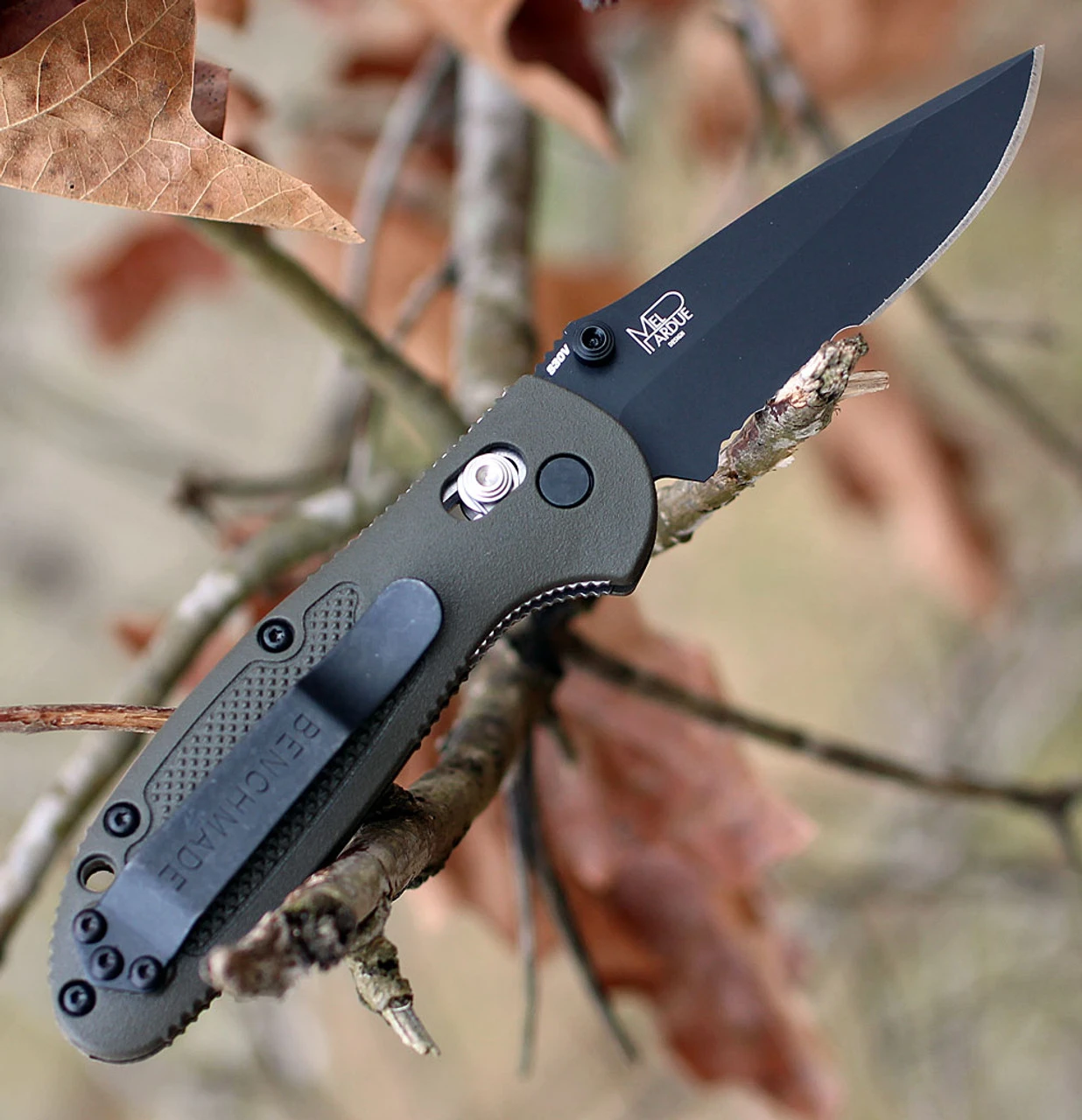 Benchmade Mini Griptilian 556SBKOD-S30V, 2.91" S30V Black Drop Point Combo Blade, OD Green Noryl GTX Handle 4 Benchmade Mini Griptilian 556SBKOD-S30V, 2.91" S30V Black Drop Point Combo Blade, OD Green Noryl GTX Handle - Image 2