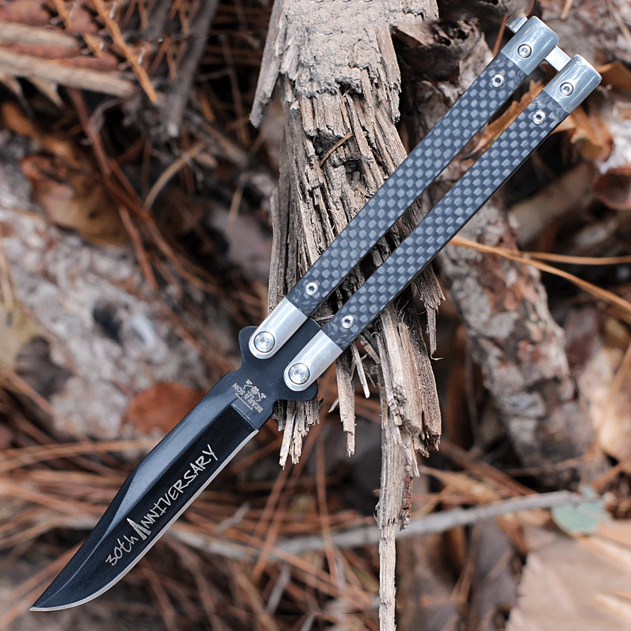 Bear & Son 30th Anniversary Balisong CF (4.1" Black) ANNCF17 3 Bear & Son 30th Anniversary Balisong CF (4.1" Black) ANNCF17
