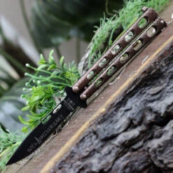 Bear & Son Cutlery 30th Anniversary Butterfly Knife ANN115CV , 4" 440 Black Embellished Blade, Copper Vein Handle