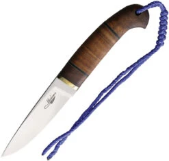 BenJahmin Knives Stacked Leather Hunter BKA017, Stainless Steel Blade, Brown Wood Handle W/ Lanyard Hole