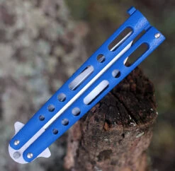 BenchMark Balisong 011, 4.0" Stainless Steel Clip Point Plain Blade, Blue Handle -Knife Sale Store BM011 49356.1595517460