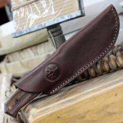 Boker Bison Fixed Blade 02BA404, 4.2" N695 Satin Plain Blade, Guayacan Ebony Wood Handle, Brown Leather Sheath -Knife Sale Store BO02BA404.2 00824.1646857560