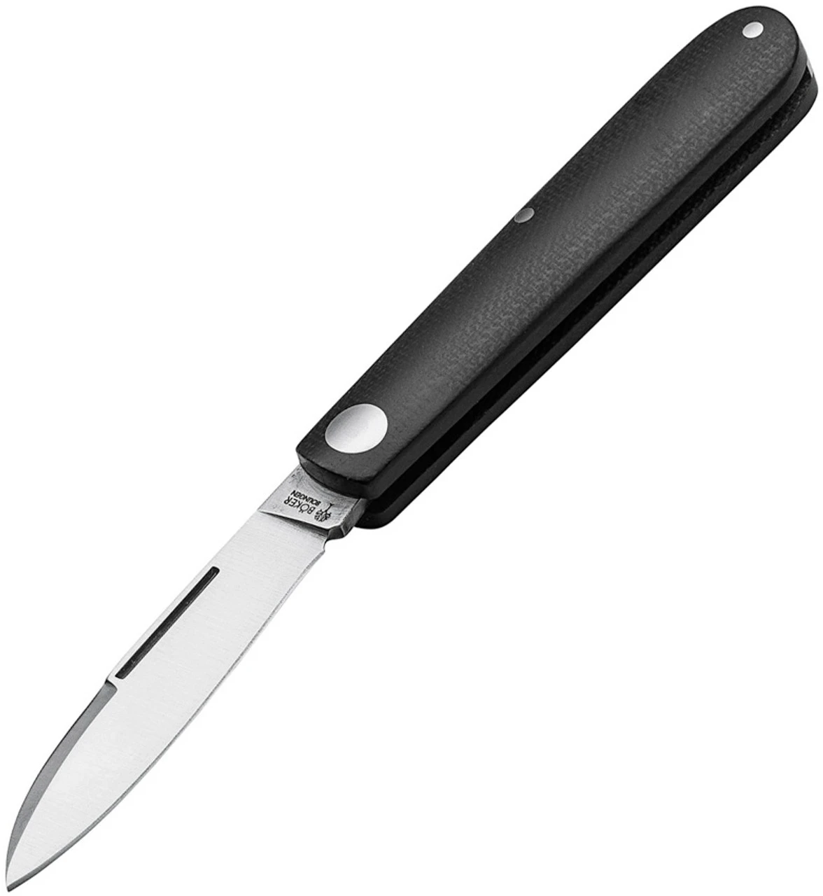 Boker Solingen Prime Barlow 116942, 2.72" N690 Stainless Steel Satin Plain Blade, Black Micarta Handles 3 Boker Solingen Prime Barlow 116942, 2.72" N690 Stainless Steel Satin Plain Blade, Black Micarta Handles