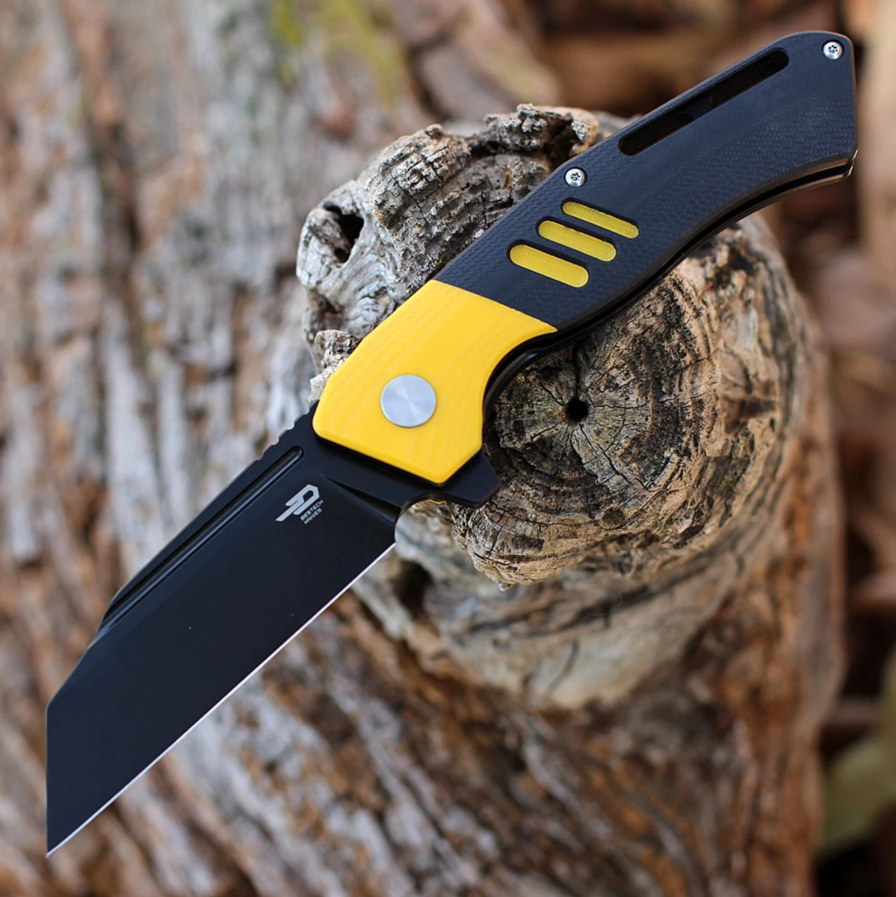 Bestech Rockface - Blk / Yellow G-10 (3.4" D2 Black ) BG46B 3 Bestech Rockface - Blk / Yellow G-10 (3.4" D2 Black ) BG46B