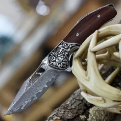 Bestech Draco - Wood / SS Bolster (3.2" Damascus Clip Point) BG48