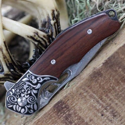 Bestech Draco - Wood / SS Bolster (3.2" Damascus Clip Point) BG48 -Knife Sale Store BTKG48A 20751.1645111406
