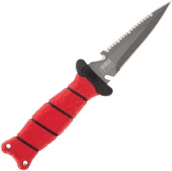 Bubba Blade Pointed Scout Dive Knife, 1107806, 3.5" Gray Double Edge Combo Blade, Red TPR Handle, Polymer Sheath