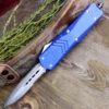 CobraTec Blue FS-X OTF Knife CTKLBLUFS-XLDAG1SS, 3.75" D2 Steel Dagger Serrated Blade, Blue Aluminum Handle