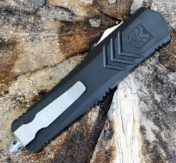 CobraTec Black FS-X OTF Knife CTKMBLKFS-XMDS, 3" D2 Steel Drop Point Serrated Blade, Black Aluminum Handle -Knife Sale Store MBLKFS XMDS.3 82825.1583253083