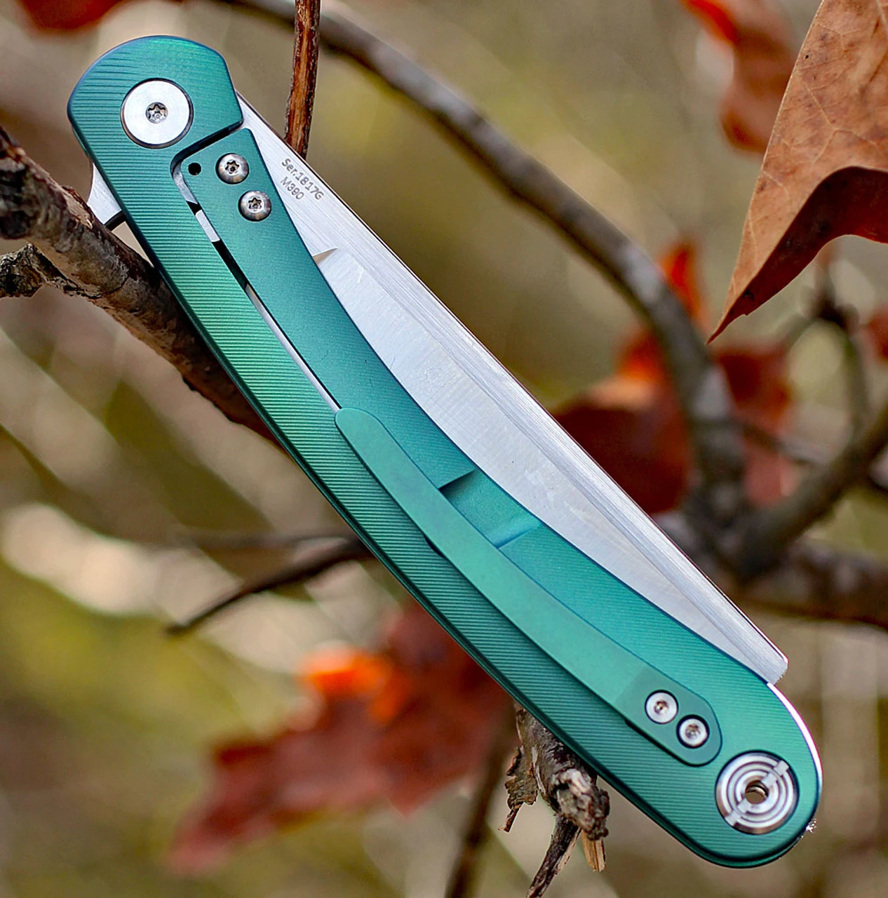 Artisan Orthodox ATZ1817GGNM, 3.75" M390 Satin Blade, Green Titanium Handle 5 Artisan Orthodox ATZ1817GGNM, 3.75" M390 Satin Blade, Green Titanium Handle - Image 3