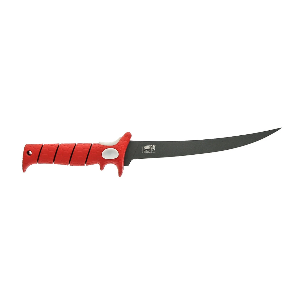Bubba Tapered Flex 19TF, 9" Titanium Nitride Coated Blade, Red TPR Handle, Black Nylon Sheath 3 Bubba Tapered Flex 19TF, 9" Titanium Nitride Coated Blade, Red TPR Handle, Black Nylon Sheath