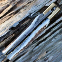 Damascus 1087 Folder, 3" Damascus Plain Blade, Stag Handle -Knife Sale Store dm1087.3 32102.1566585954
