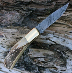 Damascus 1168 Lockback, 3.25" Damascus Plain Blade, Stag Bone Handle -Knife Sale Store dm1168.1 29732.1566585948