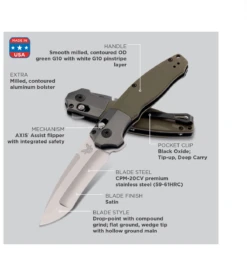 Benchmade Vector A/O- OD G-10 (3.6" CPM-20CV) 496 -Knife Sale Store image 64217.1572032274