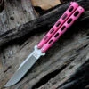 Bear & Sons BC114PK Pink, 5" Closed, SS Plain Blade, Pink Epoxy Coated Butterfly Knife -Knife Sale Store knifework 114pk 02377.1566585783