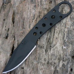 BlackJack Model 155 Neck Knife Black Finish W/ Leather Sheath