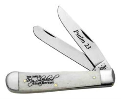 Case 8795 Religious Sayings Trapper, "Psalm 23", Smooth Natural Bone Handle (6254 SS)