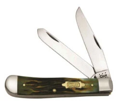 Case 41400 Worm Groove Moss Brown Trapper Brass Bowtie Shield